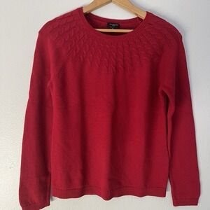 Talbots Sweater Women's Medium Red Yoke Cable Knit Long Sleeve